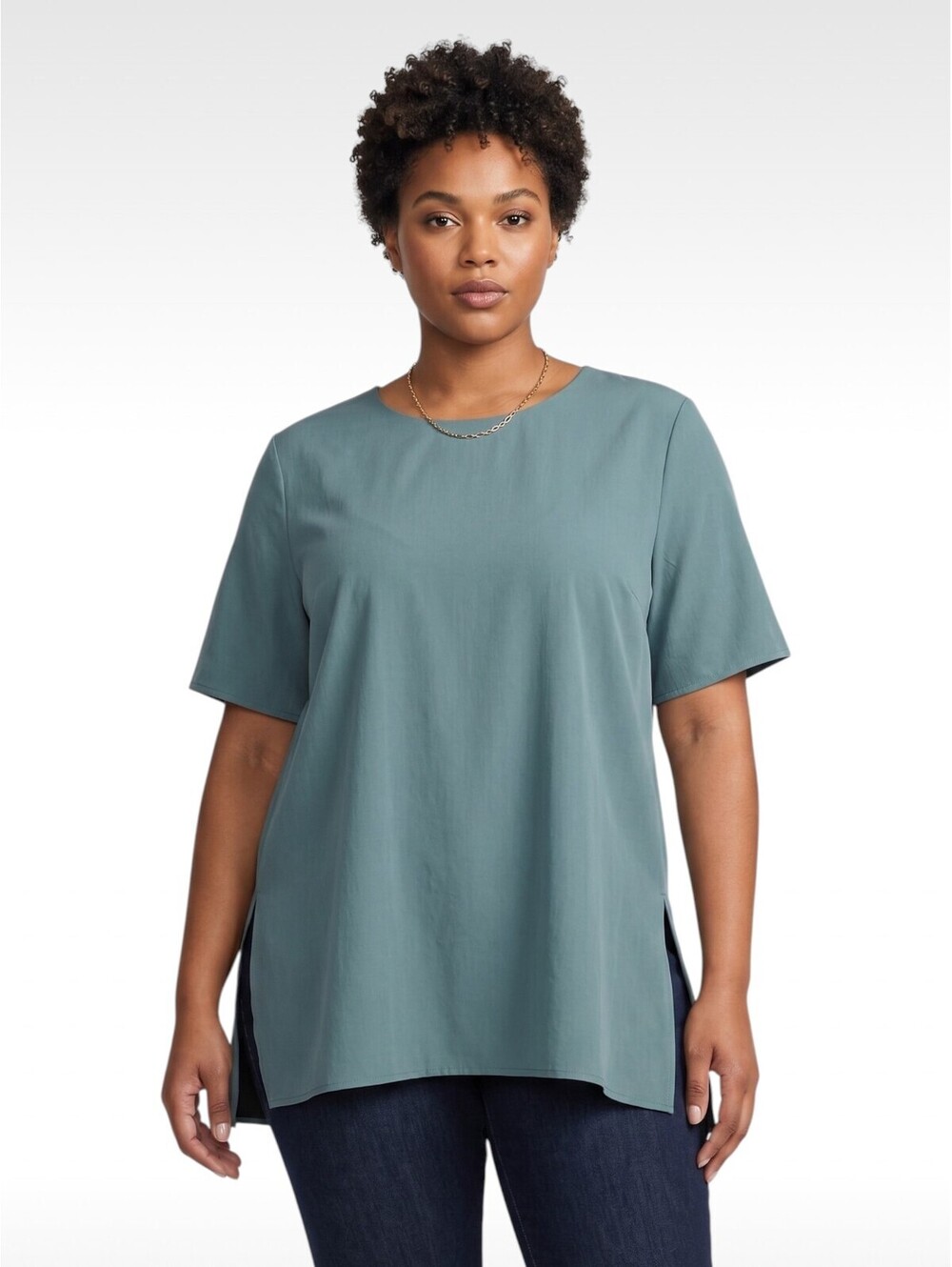 Eileen Fisher Boxy Dragonfly Tencel Blend Short Sleeve Blouse Top Size XL